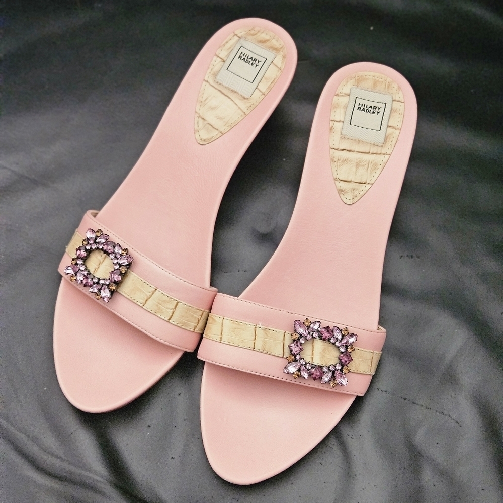 Hilary Radley Pink Embellished Women's Slides Leather  Kitty Heel Shoe Sz 7 US - Picture 2 of 11
